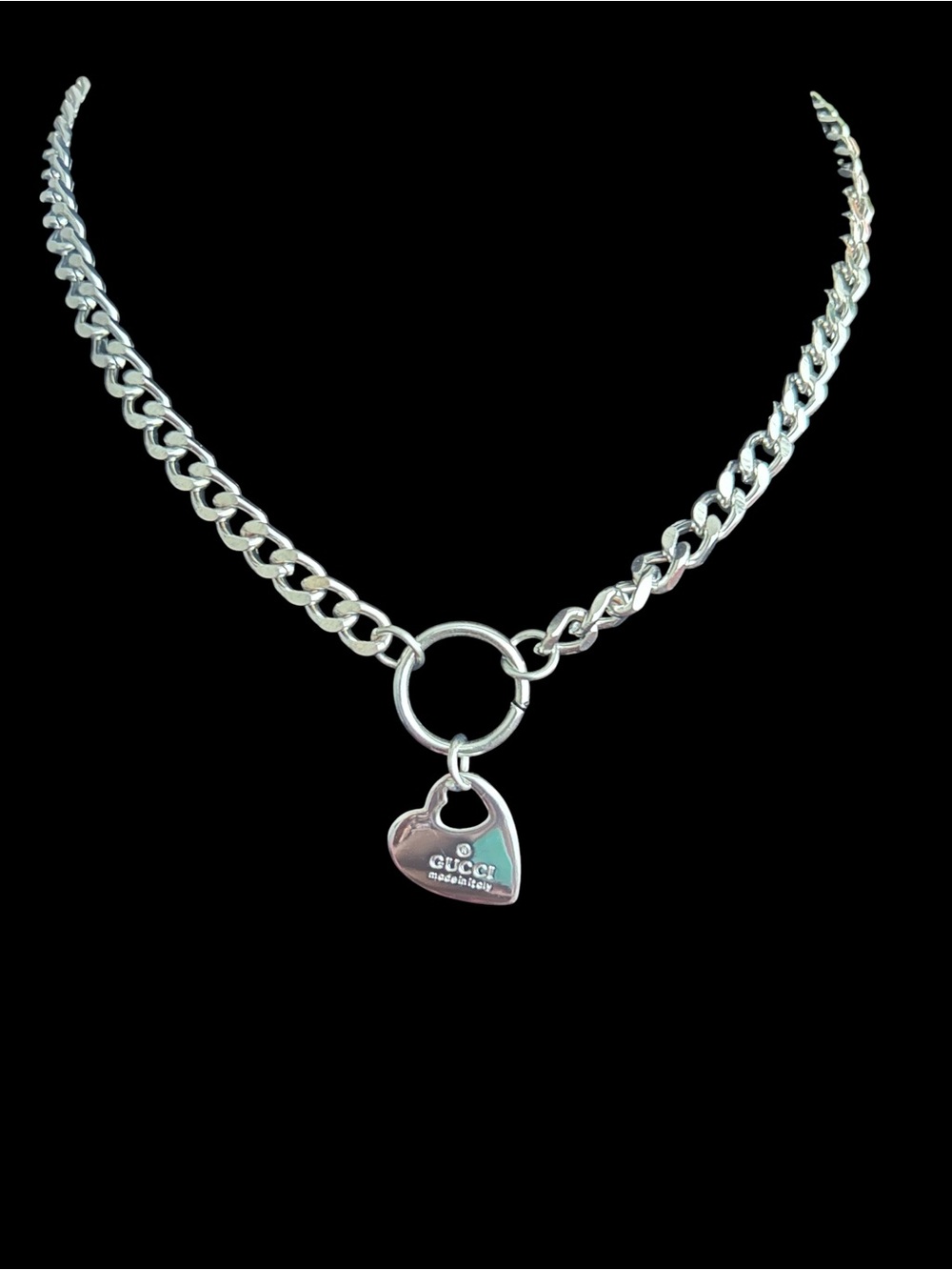 Silver Heart Padlock Curb Chain Necklace - Women's Jewelry